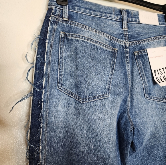 NEW Pistola Charlie High Rise Straight Leg Raw Edge Side Panel Jeans Mobwife - Picture 6 of 12